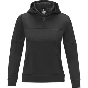 Elevate Sayan women's half zip anorak hooded sweater, Solid black (Pullovers)