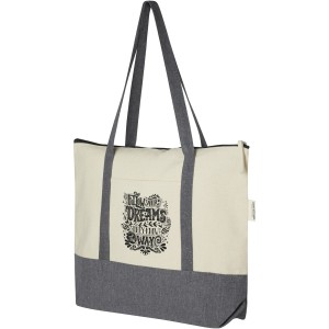 Repose 320 g/m2 recycled cotton zippered tote bag 10L, Natural, Heather grey (cotton bag)