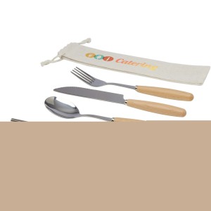 Root 5-piece stainless steel and beech wood cutlery set, Nat (Wood kitchen equipments)
