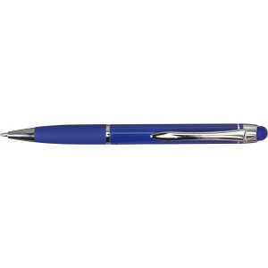 Shiny ballpen with matching coloured rubber grip, blue (Plastic pen)