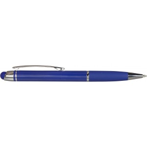 Shiny ballpen with matching coloured rubber grip, blue (Plastic pen)