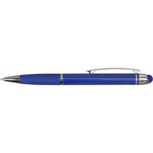 Shiny ballpen with matching coloured rubber grip, blue (Plastic pen)