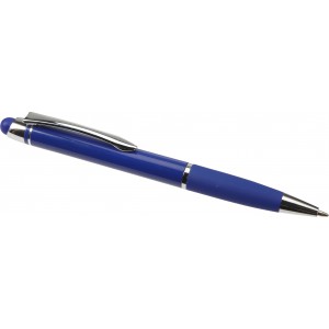 Shiny ballpen with matching coloured rubber grip, blue (Plastic pen)