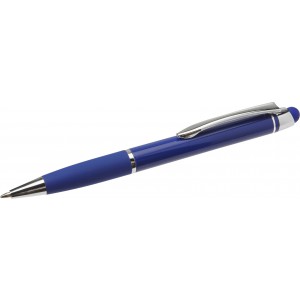 Shiny ballpen with matching coloured rubber grip, blue (Plastic pen)