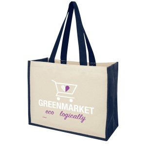 Varai 320 g/m2 canvas and jute shopping tote bag, Navy (Shopping bags)