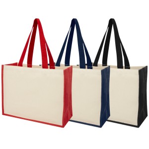 Varai 320 g/m2 canvas and jute shopping tote bag, Solid blac (Shopping bags)