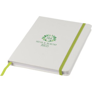 Spectrum A5 white notebook with coloured strap, White,Lime (Notebooks)