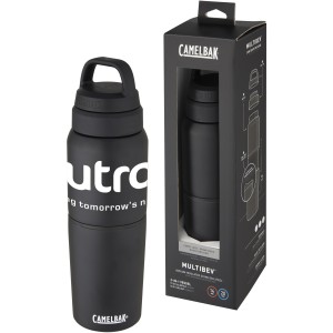 MultiBev vacuum insulated stainless steel 500 ml bottle and 350 ml cup, Solid black (Sport bottles)