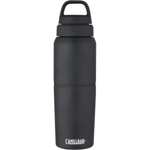 MultiBev vacuum insulated stainless steel 500 ml bottle and 350 ml cup, Solid black (Sport bottles)
