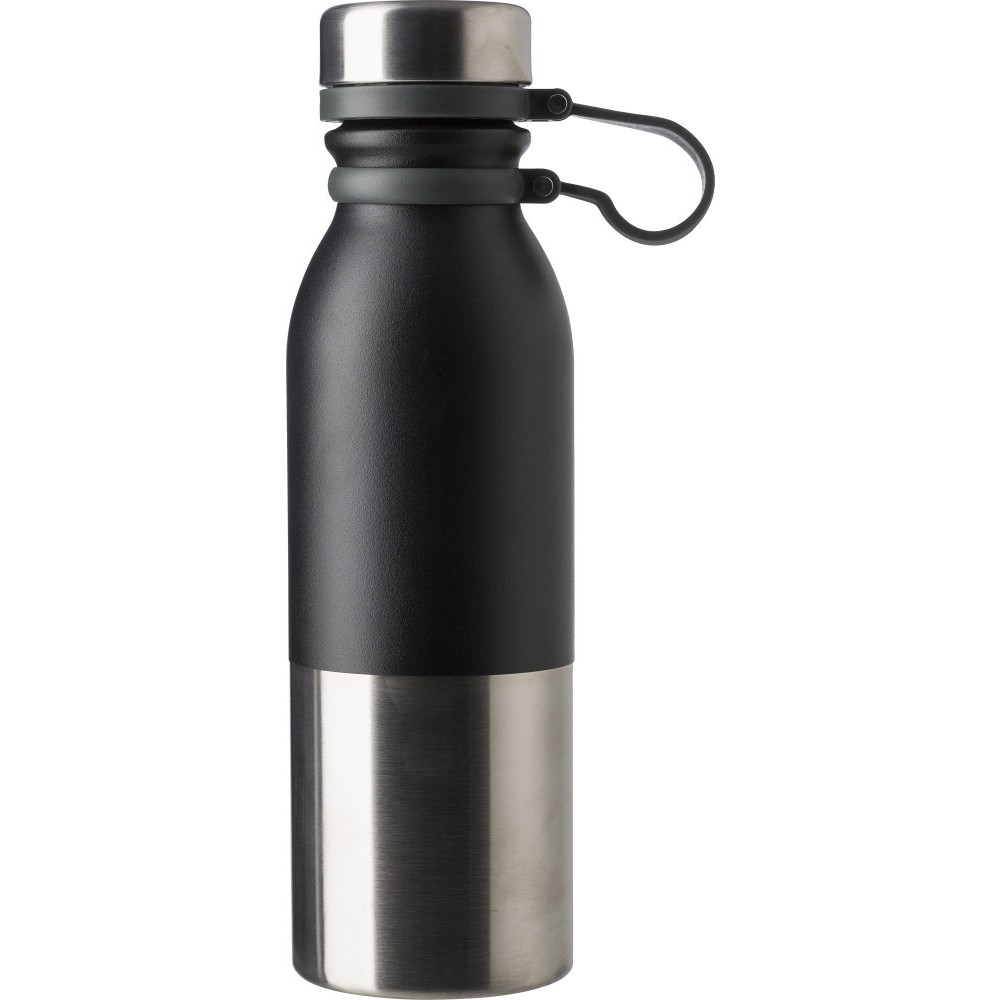 Printed Stainless steel bottle (600 ml), black (Water bottles)