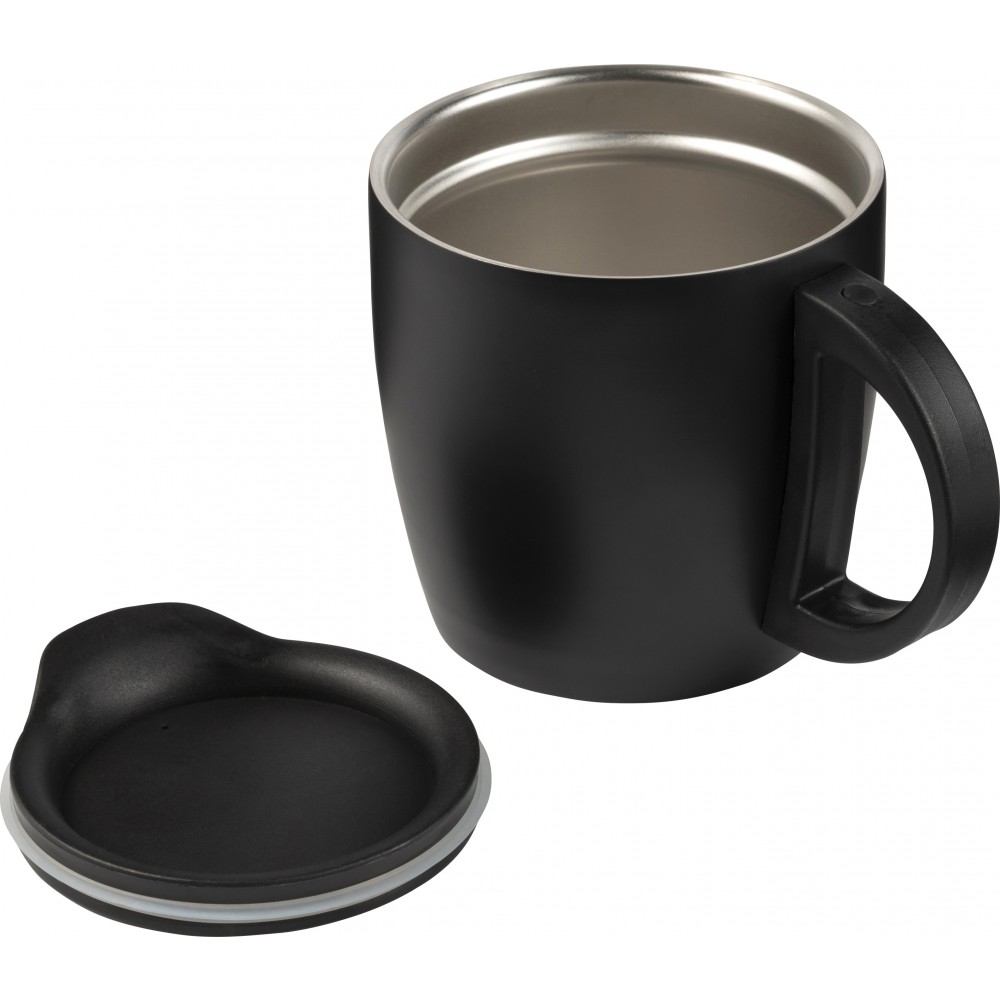 Printed Stainless steel, double walled travel mug (350 ml), black (Mugs)