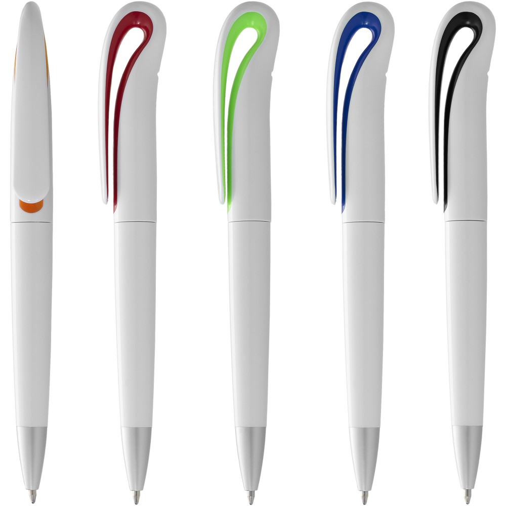 Printed Swansea ballpoint pen, White,Royal blue (Plastic pen)