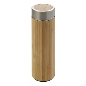 Bamboo and stainless steel double walled bottle Yara, brown (Thermos)