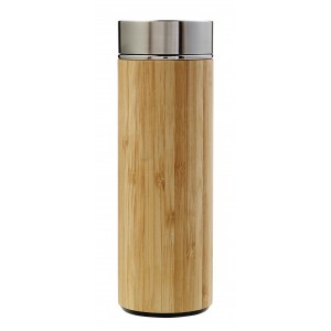 Bamboo and stainless steel double walled bottle Yara, brown (Thermos)