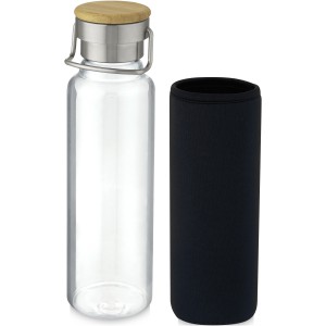 Thor 660 ml glass bottle with neoprene sleeve, Solid black (Water bottles)