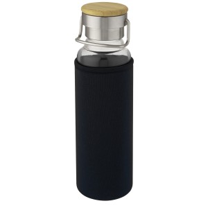 Thor 660 ml glass bottle with neoprene sleeve, Solid black (Water bottles)