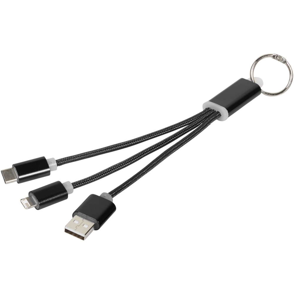 Promo  Metalni 3-u-1 kabel za punjenje s privjeskom za ključeve, jednobojno crne boje