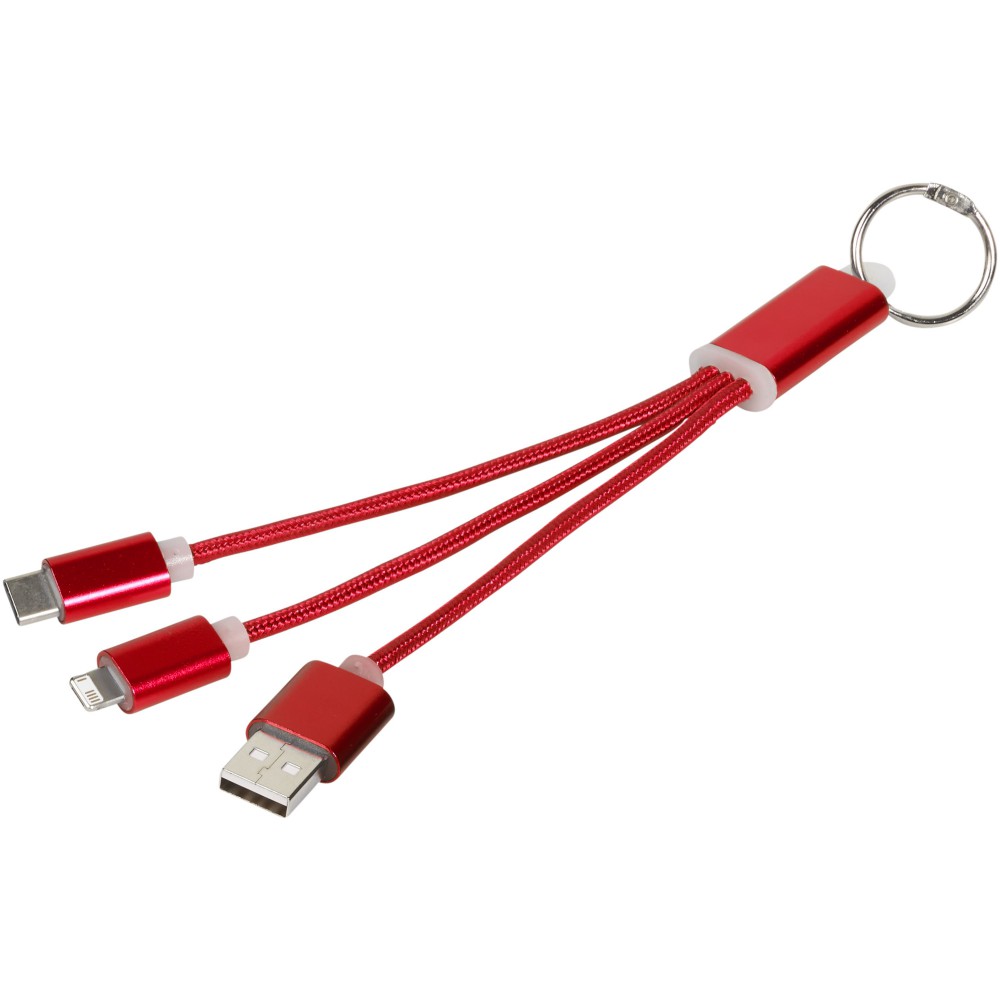 Promo  Metalni kabel za punjenje 3 u 1 s privjeskom za ključeve, crveni