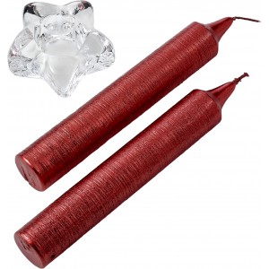 Two glitter candles with glass holder Alexia, red (Candles)