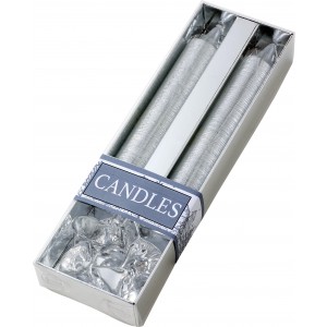 Two glitter candles with glass holder Alexia, silver (Candles)