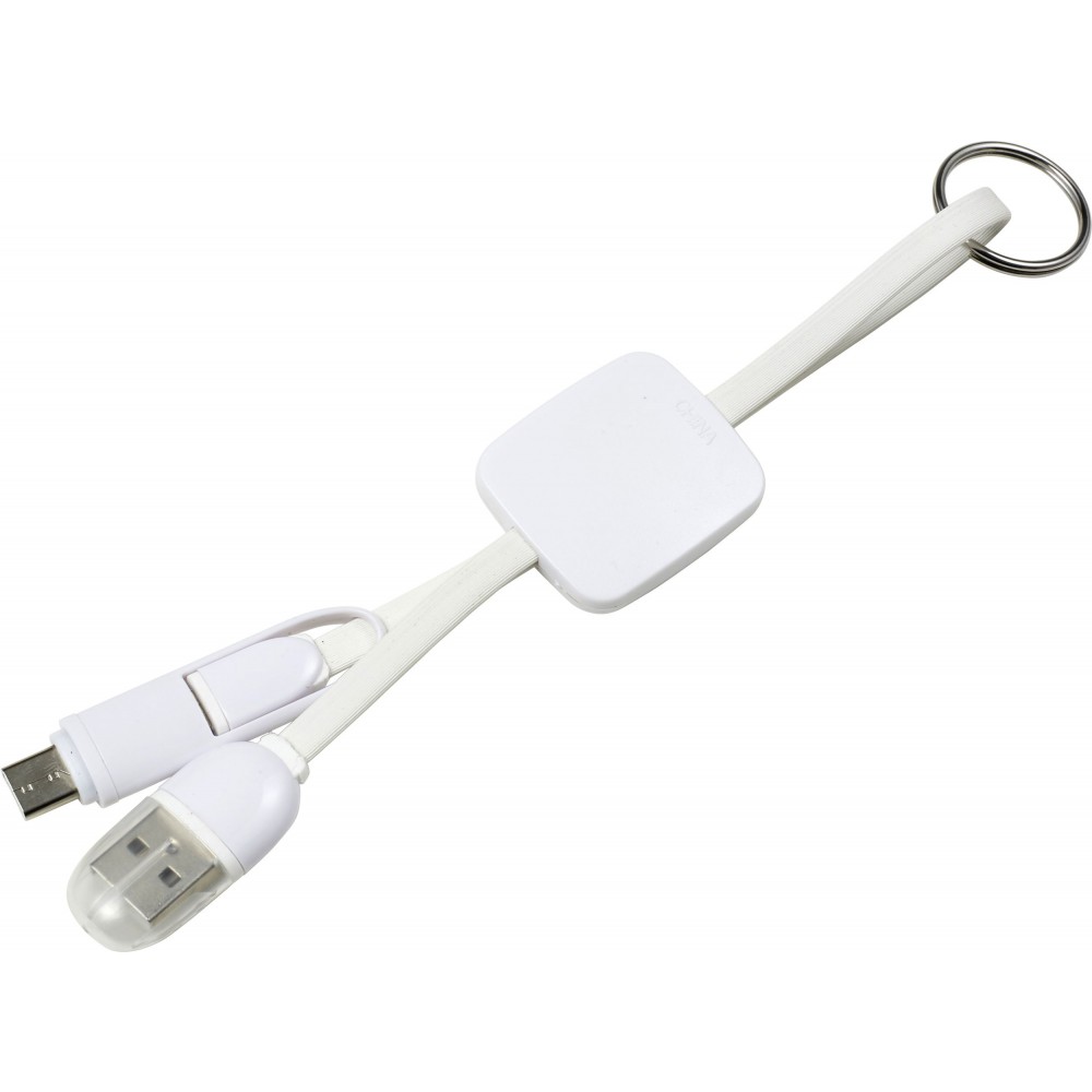 Printed USBC charging cable with key ring, white (Eletronics cables