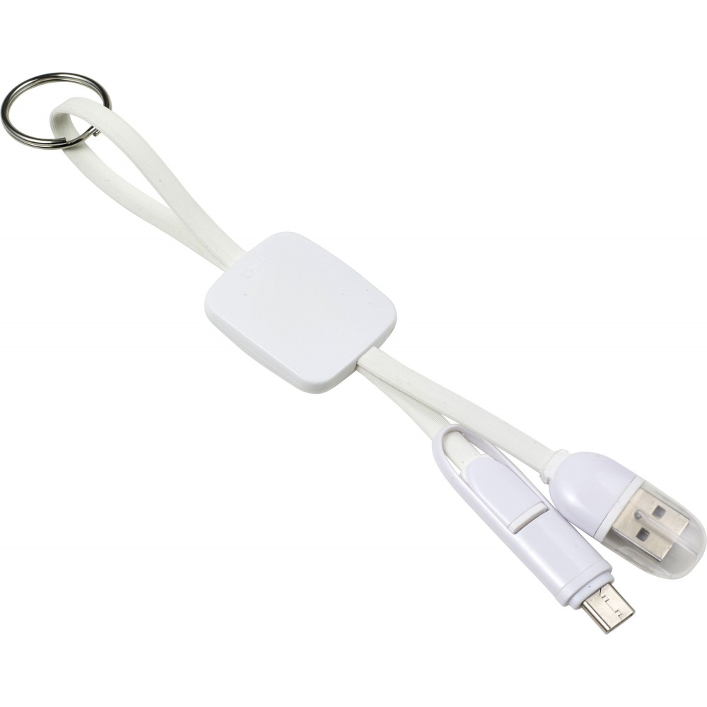 Printed USBC charging cable with key ring, white (Eletronics cables