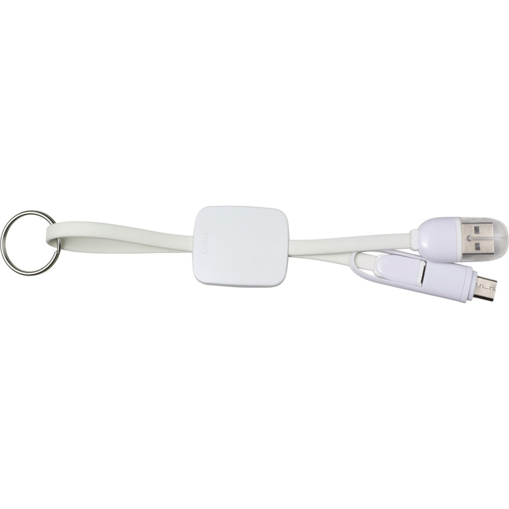 Printed USBC charging cable with key ring, white (Eletronics cables