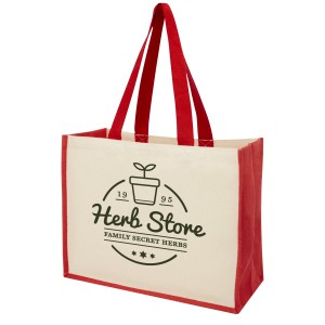 Varai 320 g/m2 canvas and jute shopping tote bag, Red (Shopping bags)