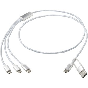 Versatile 5-1 recycled aluminium charging cable, Silver (Eletronics cables, adapters)