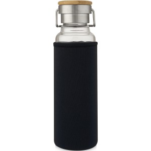 Thor 660 ml glass bottle with neoprene sleeve, Solid black (Water bottles)