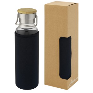 Thor 660 ml glass bottle with neoprene sleeve, Solid black (Water bottles)