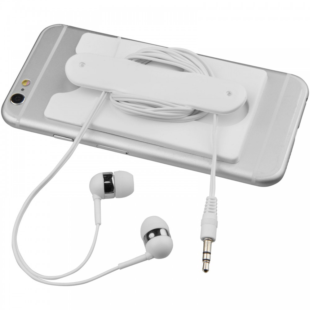 Promo  Ožičene slušalice i silikonski novčanik za telefon, bijele boje