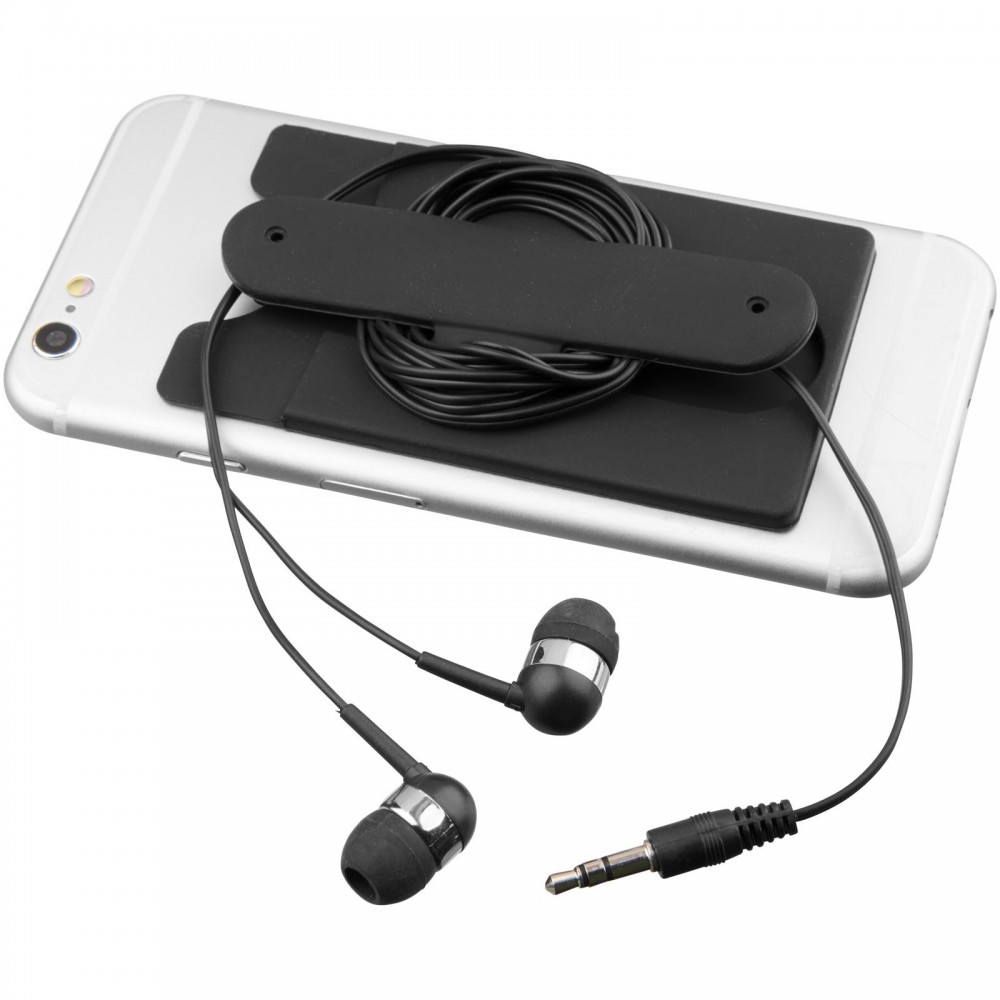 Promo  Ožičene slušalice i silikonski novčanik za telefon, jednobojni crni
