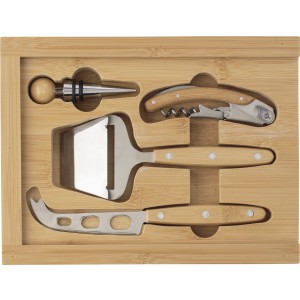 Bamboo cheese and wine set Patrick, brown (Wood kitchen equipments)