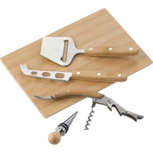 Bamboo cheese and wine set Patrick, brown (Wood kitchen equipments)